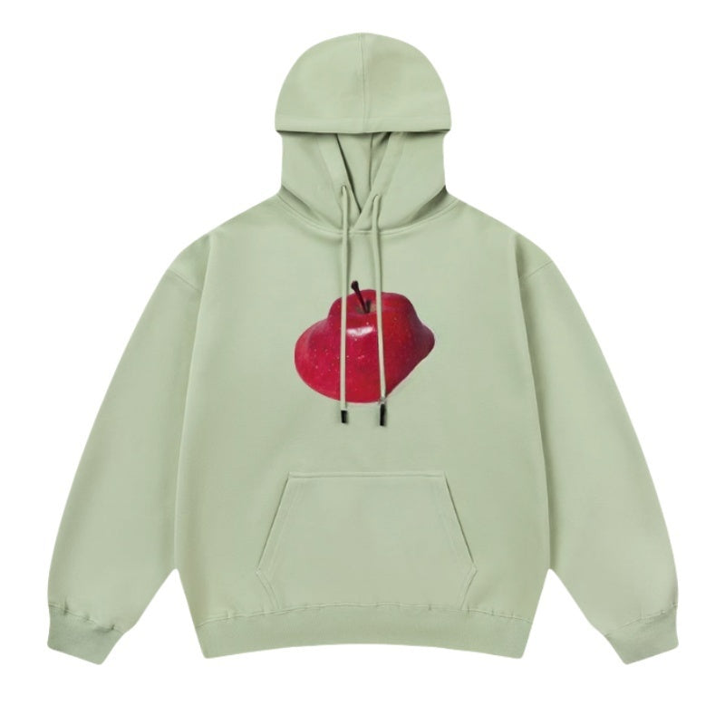 Mint Pullover Hoodie Featuring Apple Motif