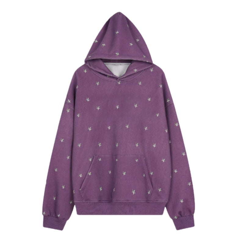 Purple Loose-Fit Star Print Hoodie
