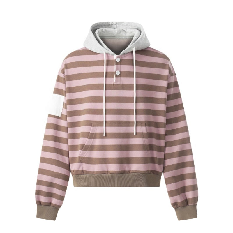 Fashionable Color-Block Striped Hoodie