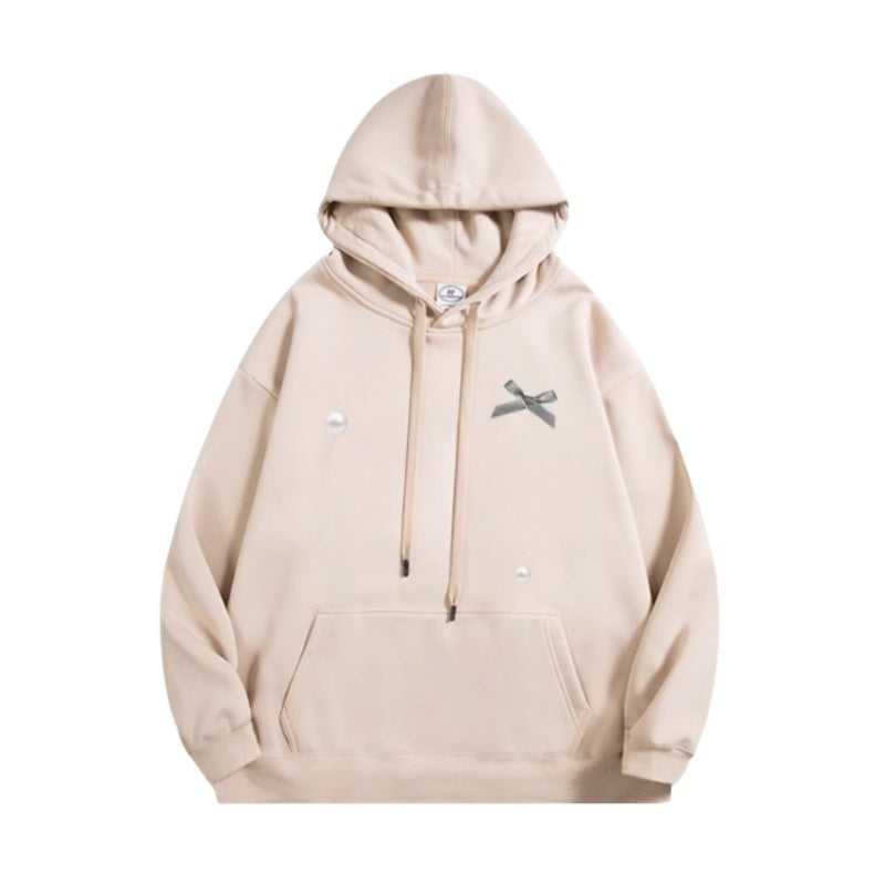 Lightweight Khaki Hoodie with Bow Detail