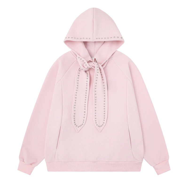 Chic Drawstring Pink Hoodie