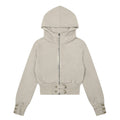 Beige Cropped Zip-Up Cool Hoodie
