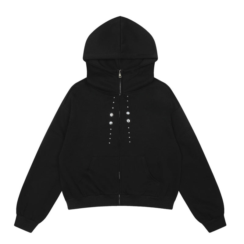 Black Rhinestone-Embellished Trendy Hoodie